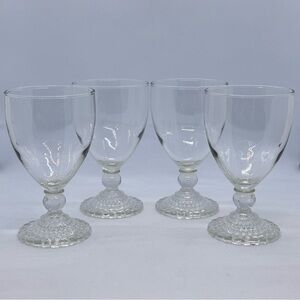 Set Of 4 Vintage Anchor Hocking Bubble Foot Clear Water Goblets 5 5/8" Glasses
